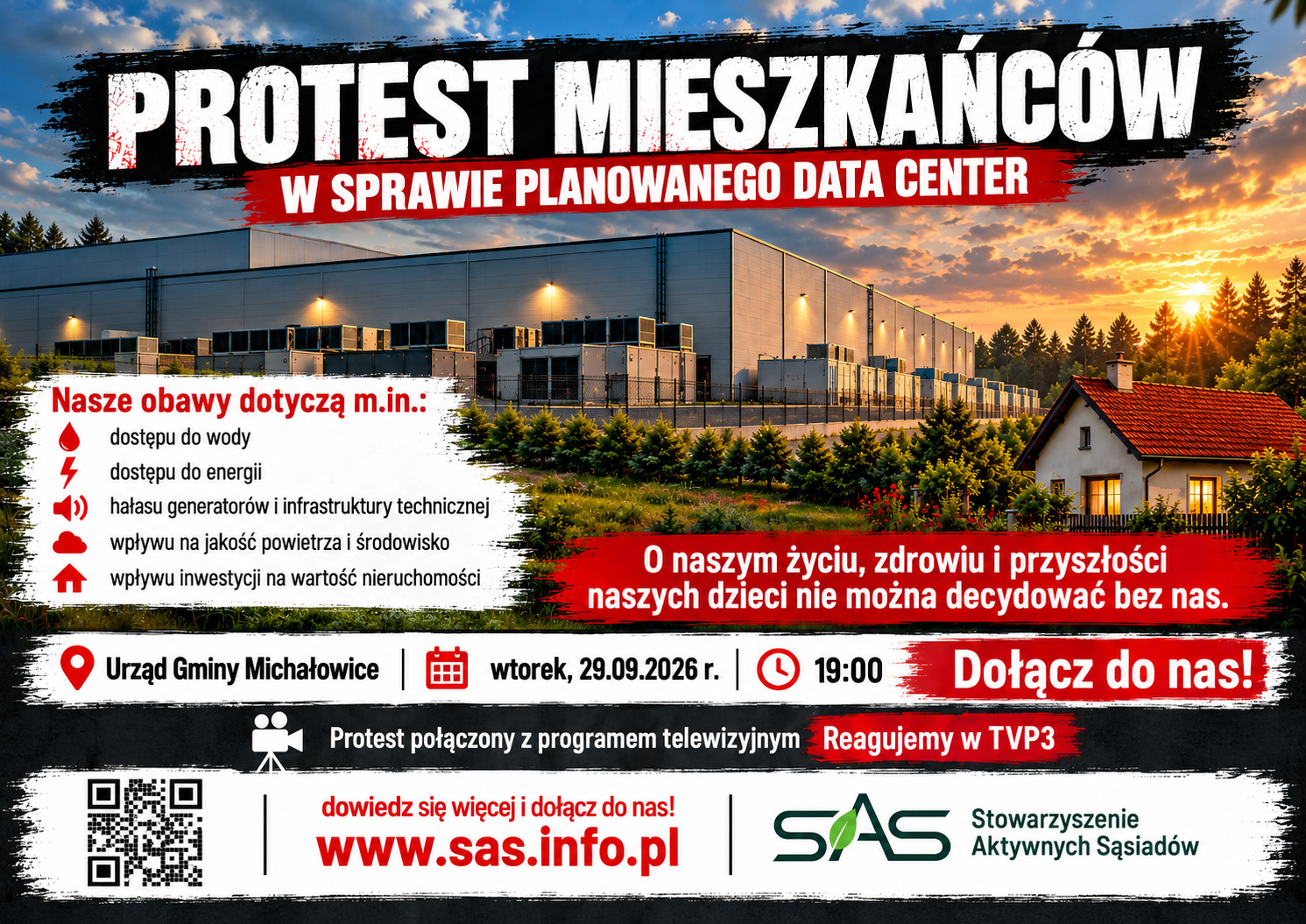 PROTEST MIESZKAŃCÓW w sprawie planowanego GIGANTYCZNEGO CENTRUM DANYCH